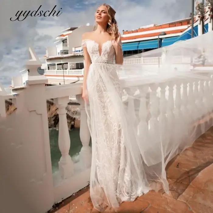 Robes de mariée sirène élégantes personnalisées 2026 pour femmes, en tulle, avec appliques en dentel