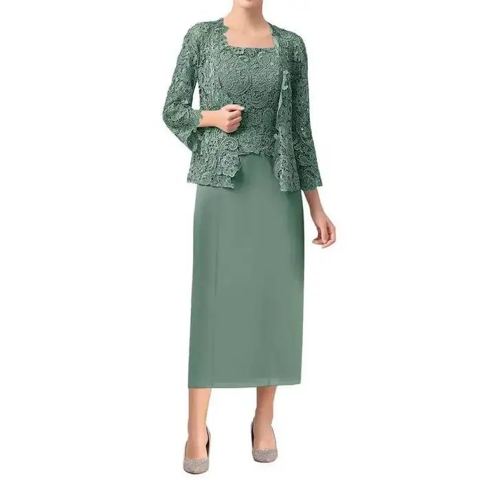 Robes d'invitées De mariage en dentelle, manches 3/4, avec des appliques, en mousseline De soie, pou