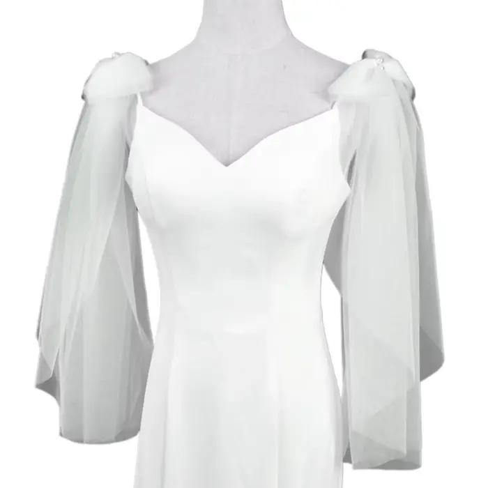 Robe de mariée en Tulle plissé, 1 paire, châle avec perles brillantes, nœud Transparent, gaze dorée,
