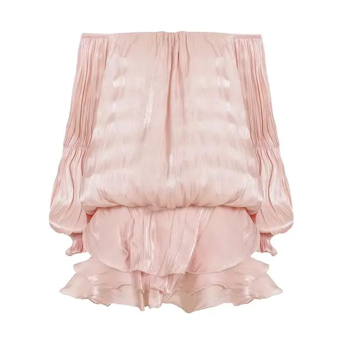 [RUOKE] Robe élégante et romantique pour femme, mini-robe à volants et épaules dénudées, col bateau,