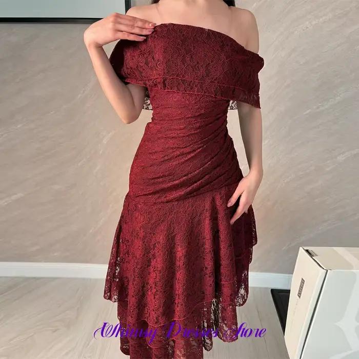Robe de soirée exquise en dentelle à col bateau, délicate et asymétrique, pour bal de promo, simple,