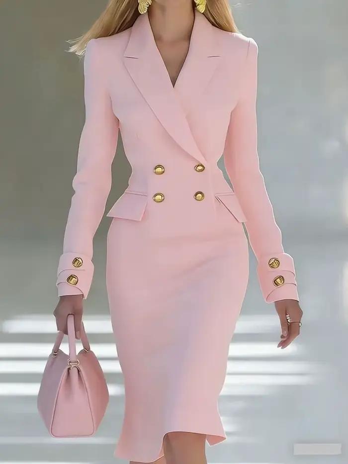 Robe Blazer Élégante pour Femme, Nouvelle Collection Printemps, Robe Longue à Double Boutonnage et M