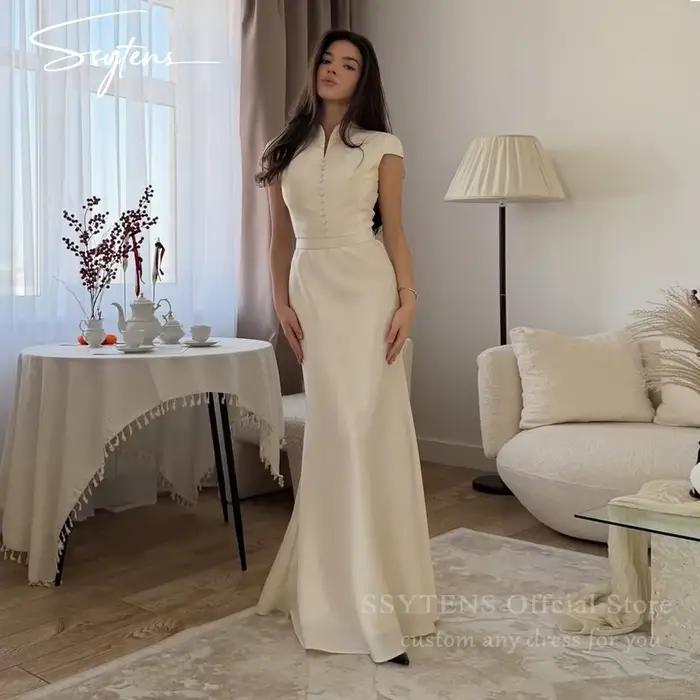 SSYTENS Robes de mariée sirène simples, longueur ras du sol, Robe de mariée, Robe de soirée femme, M