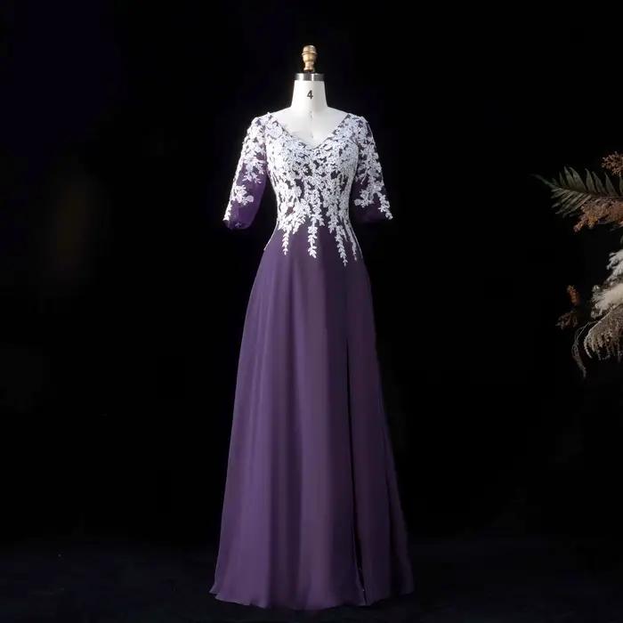 Robe de soirée élégante Sharon Said pour femme, avec appliques florales, coupe trapèze en mousseline