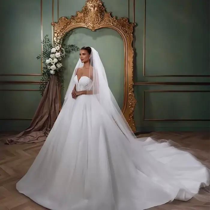 Robe De mariée élégante en Satin Organza avec broderie, robe De bal, sans bretelles, sans manches, p