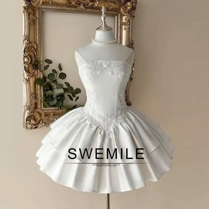 SWEMILE Robe de mariée élégante à plusieurs niveaux pour femmes, sans bretelles, avec appliques en d