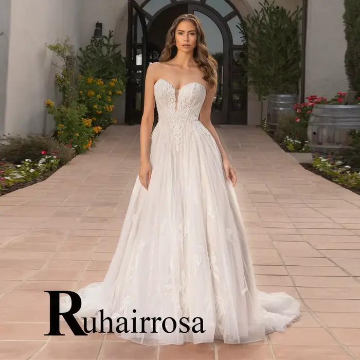 Ruhair Vintage Tulle robes De mariée pour mariée sans manches bouton a-ligne Appliques chérie robes 