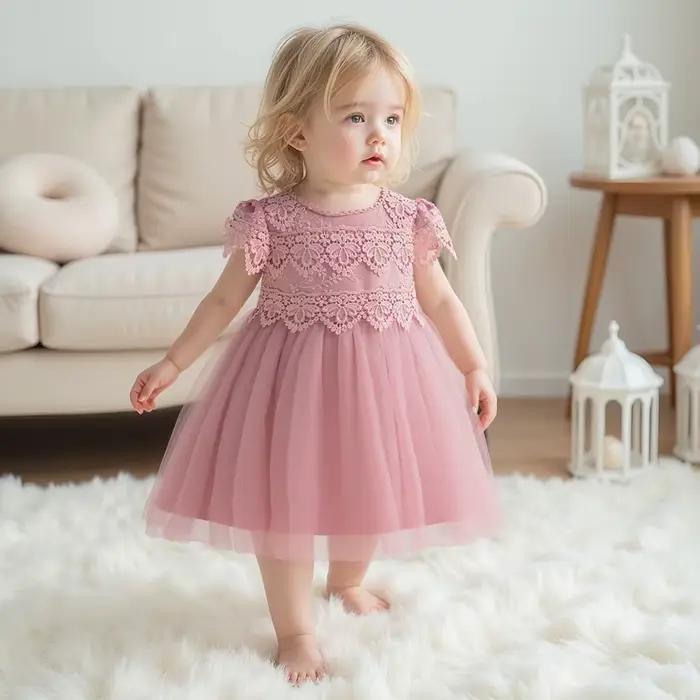 Robe blanche pour bébé fille fleur dentelle Tulle robe de princesse pour infantile mariage demoisell
