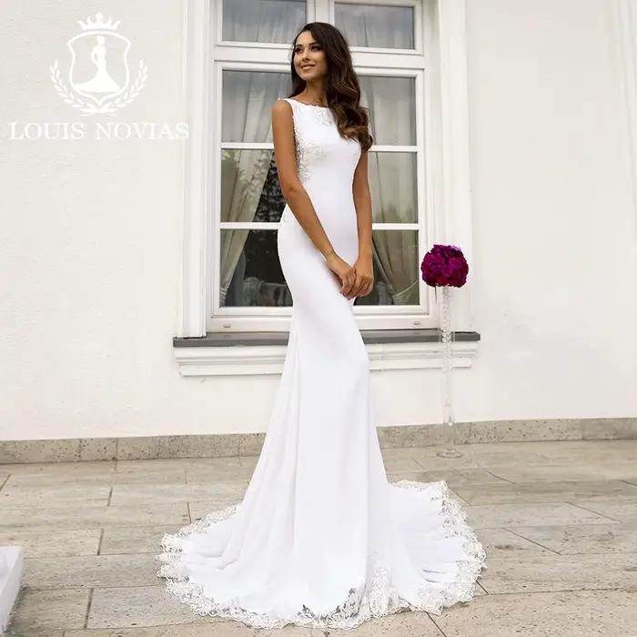 LOUIS NOVIAS robes De mariée sirène pour les femmes nouveau Design SCOOP Appliques dos nu Satin robe