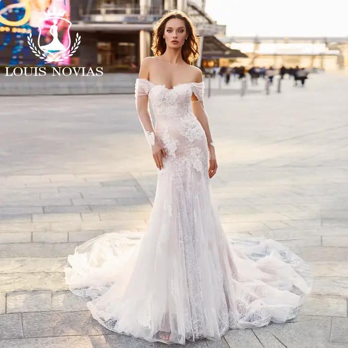 LOUIS NOVIAS robe De mariée Style sirène hors De l'épaule chérie Appliques dentelle trompette robe D