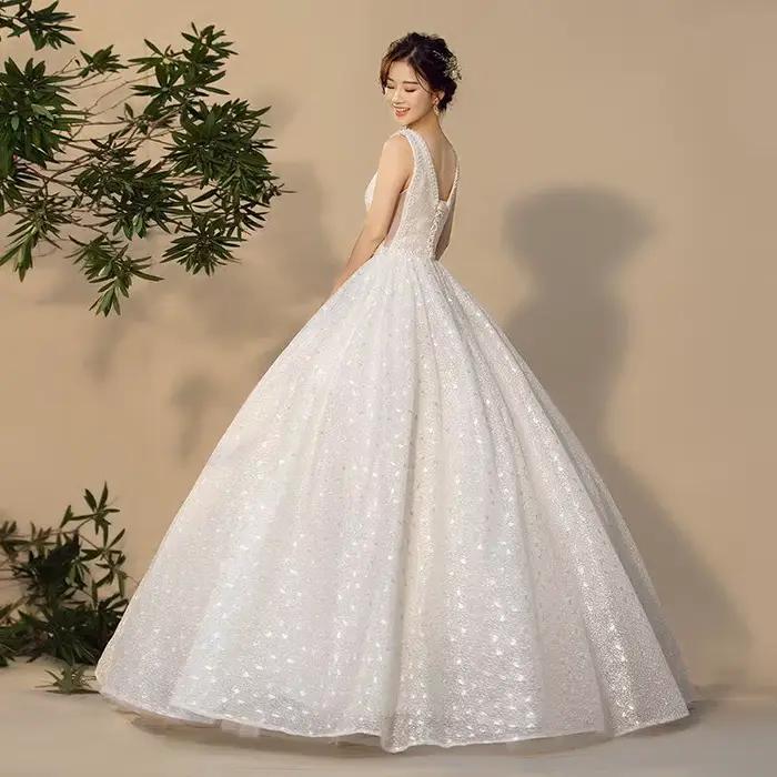 Robe de mariée Double épaule, col en v, nouveau Style Simple, rétro français, amincissante, petite r