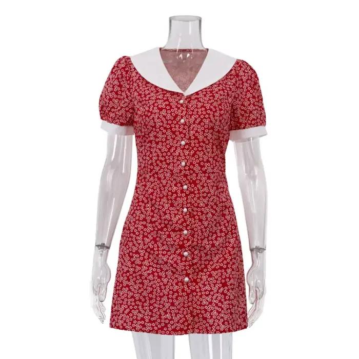 Robe moulante courte à imprimé floral de style français, robe d'été décontractée vintage pour femmes