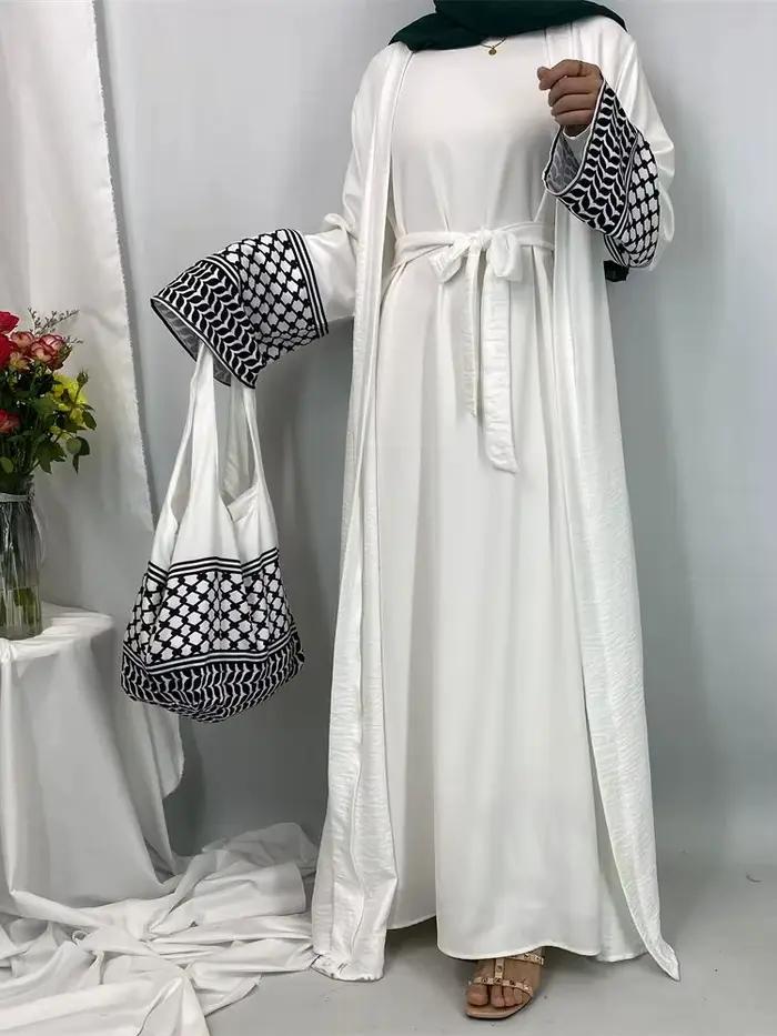 Dubaï élégant caftan Robe modeste Abayas musulman ouvert Abaya et sac femmes Islam Caftan Marocain R