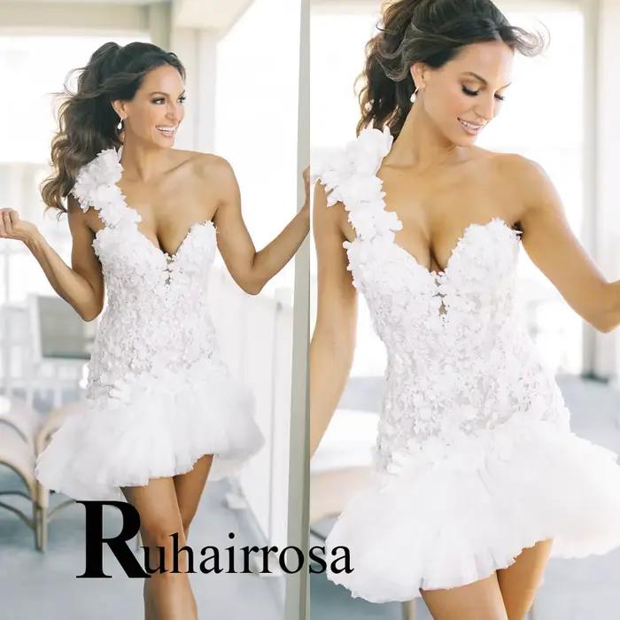 Ruhair bohême une épaule robes de mariée pour mariée chérie plissée dentelle Appliques colonne robe 