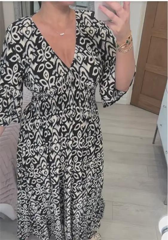 Robes pour femmes 2026 – Nouvelles robes longues amples à imprimé floral numérique et col en V pour 
