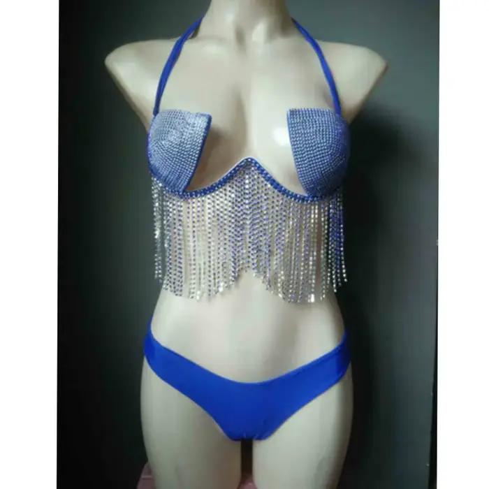 Maillot de bain avec des strass et des franges, bikini, ensemble deux pièces, costume de bain pour l
