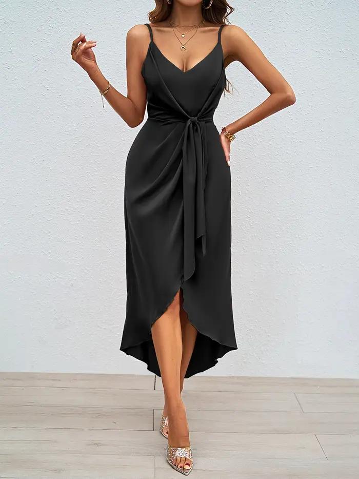 Robe de cocktail en fibre de satin pour femme, col en V, sexy, fendue sur le devant, longueur de rin