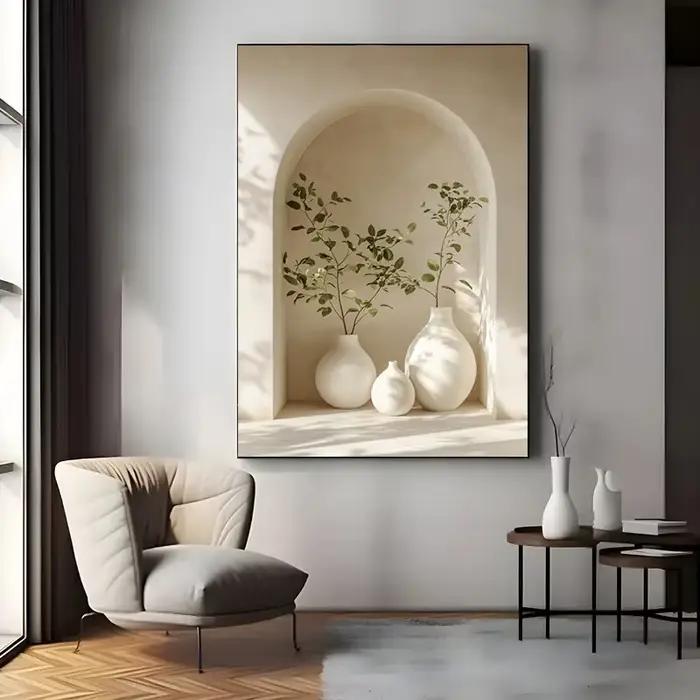 Grande impression sur toile sans cadre, motif vase et plante moderne, décoration murale élégante pou