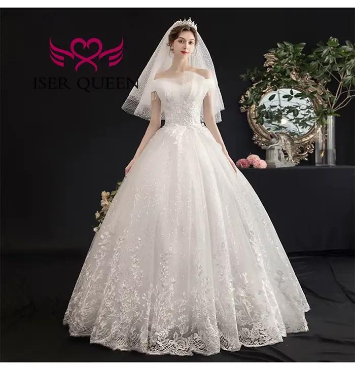 Robes de mariée personnalisées en Tulle à paillettes brillantes, jolies Appliques en dentelle sur fi