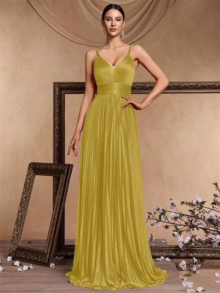 Robes de soirée élégantes coupe trapèze, longues, dos nu, col en V profond, pour femmes, idéales pou