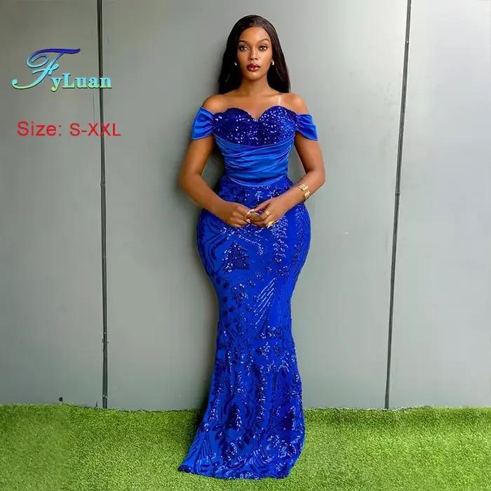 Robe longue à épaules dénudées pour femme, élégante robe de soirée en velours à sequins, robe maxi m