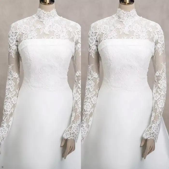 Veste de Mariage en Dentelle à Col Haut et Manches sulfpour Mariée, Haut Personnalisé pour Patients