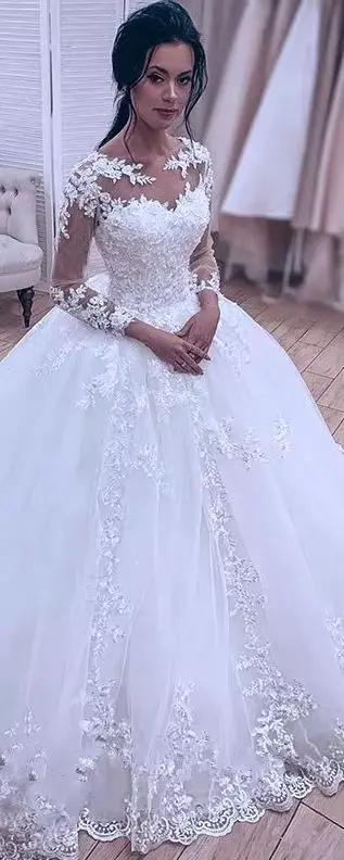 Robe élégante à manches longues pour femmes, robes de mariée, robe de Rhen dentelle de luxe pour fil