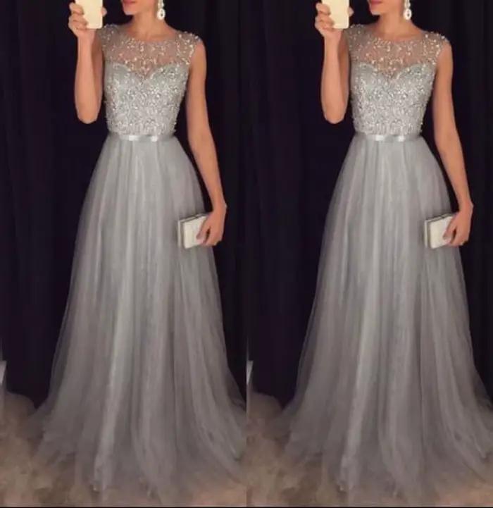 Robe de Soirée Longue en Dentelle pour Femme, Élégante, Col Rond, Paillettes, Demoiselle d'Honneur, 