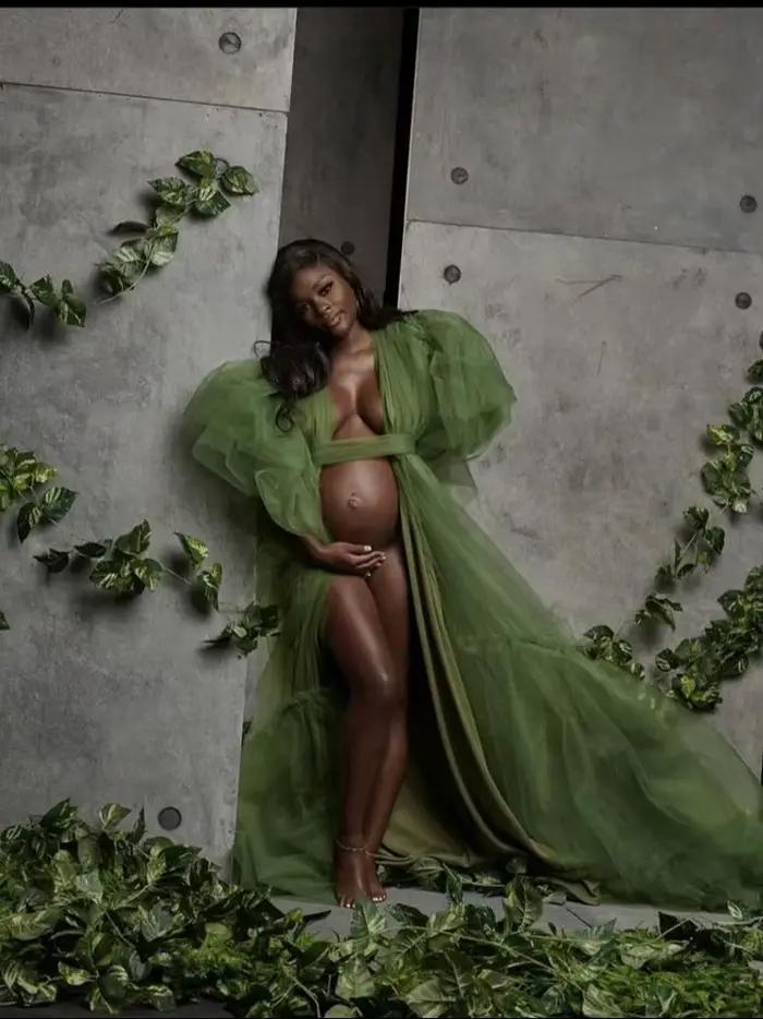 Robes en Tulle vert armée pour femmes, Robes de maternité féminines, tenue en maille personnalisée p