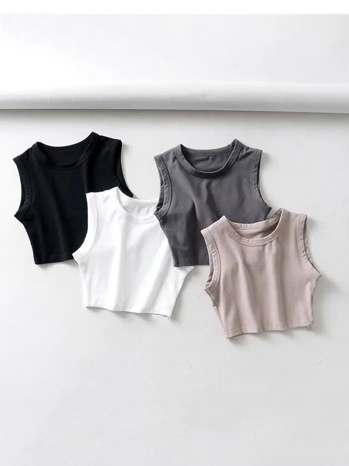 Top court sans manches pour femmes, vintage, blanc, motard, noir, punk, sexy, débardeur, coréen, str