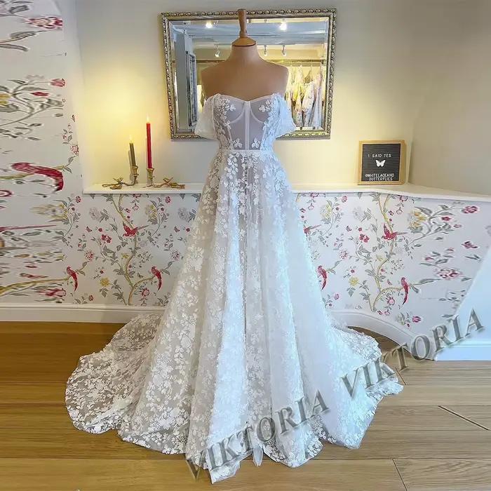 VIKTORIA charmante ligne a robes De mariée pour les femmes hors De l'épaule à lacets dentelle Robe D