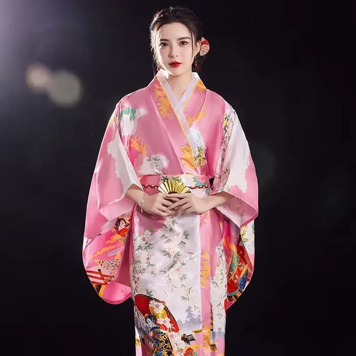 Robe Kimono Japonaise Traditionnelle pour Femme, Tenue Vintage, Geisha Imprimée, à la Mode, Costume 