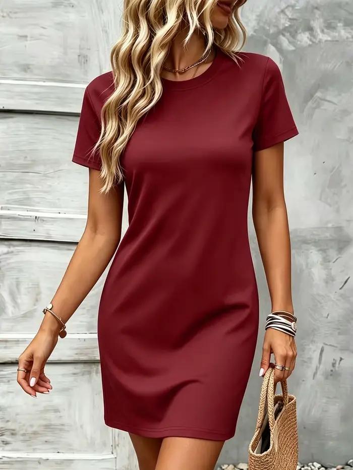 Robe décontractée pour femmes, coupe droite simple, manches courtes, confortable et polyvalente, idé