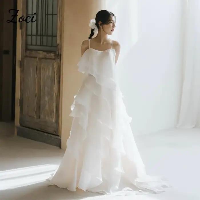Robes de mariée coréennes personnalisées Zoci, style Sweetheart, en organza à volants étagés, pour s