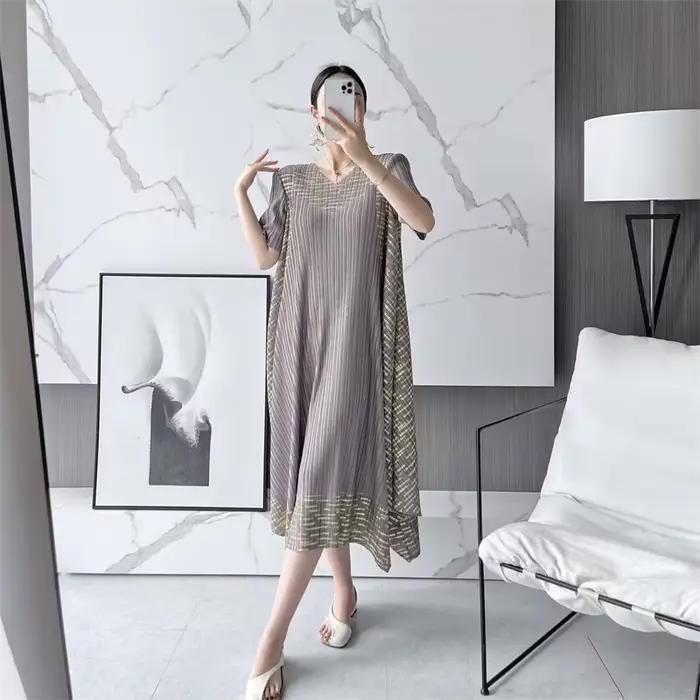 Robes longues printemps et automne vêtements grande taille a-ligne jupe longue plissée anneau imprim