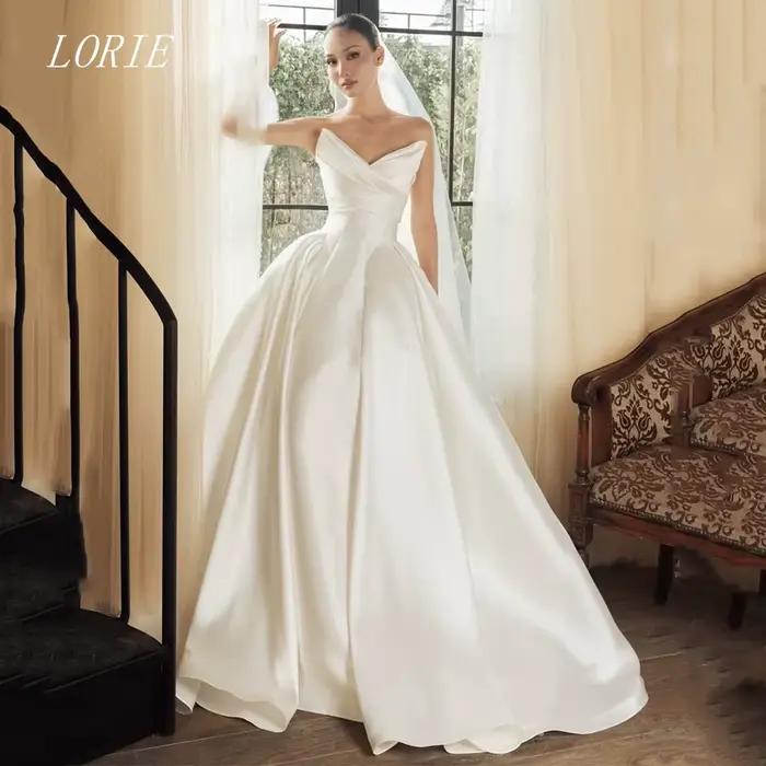Robe de mariée civile de luxe LORIE, coupe trapèze, style Gala, décolleté cœur, plissée, sans manche