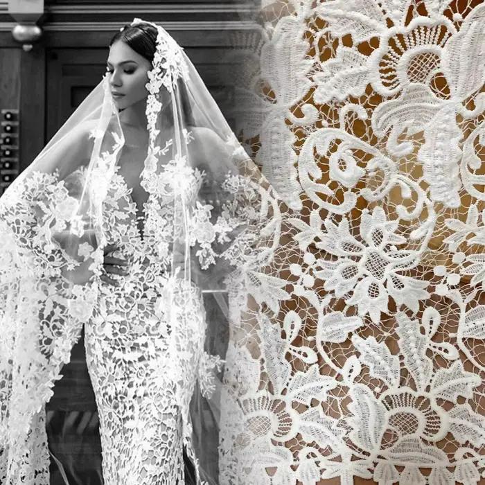 Robe de mariée magnifique blanc cassé, broderie Guipure, tissu en dentelle française, bricolage, aig