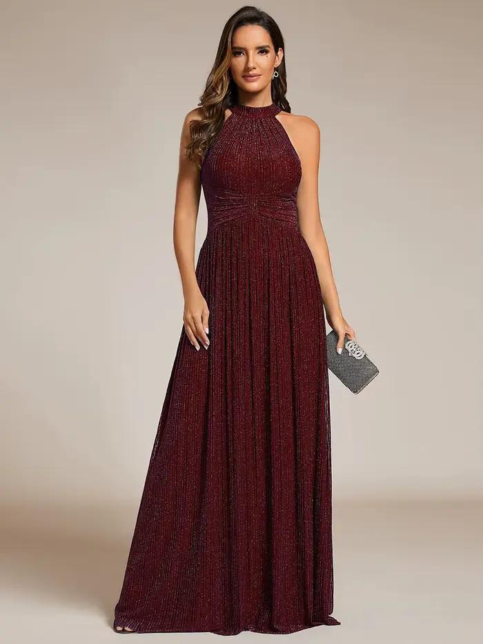 Robes de soirée élégantes à col halter, plissées, scintillantes, formelles, avec taille empire, Ever