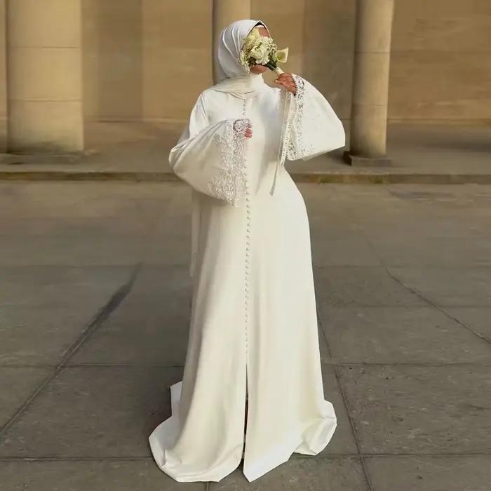 Robes de mariée simples et formelles, style sirène, en dentelle, à manches longues, en satin, pour f