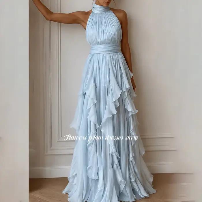 Robe de soirée à bretelles avec fleurs et volants, coupe trapèze, à couches, pour occasions formelle