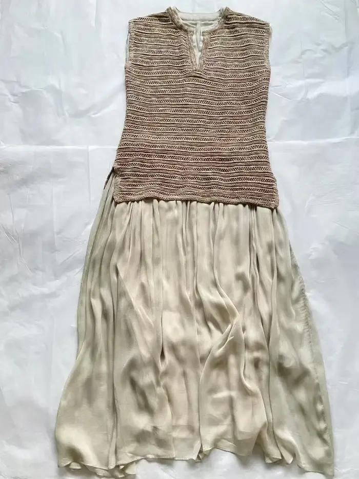 Robe longue épissé kaki, style vacances d'été, élégante, col rond, sans manches, tricotée, vêtements
