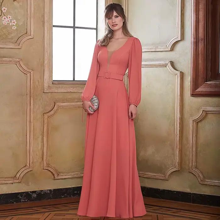 Robes d'invité de mariage col en V profond manches longues robe mère de la mariée élégante pour les 