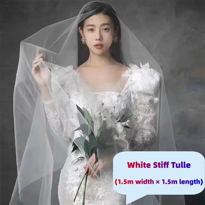 Voile de mariée classique blanc couleur champagne élégant 1 couche en tulle rigide longs voiles sans