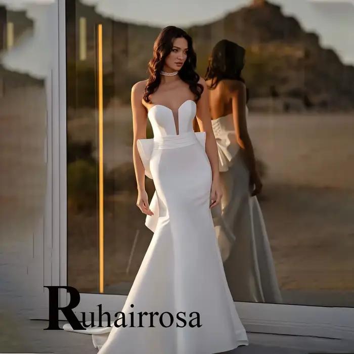 Ruhair charmante chérie robes de mariée pour mariée froncé Bowkont sirène sans manches à lacets Abit