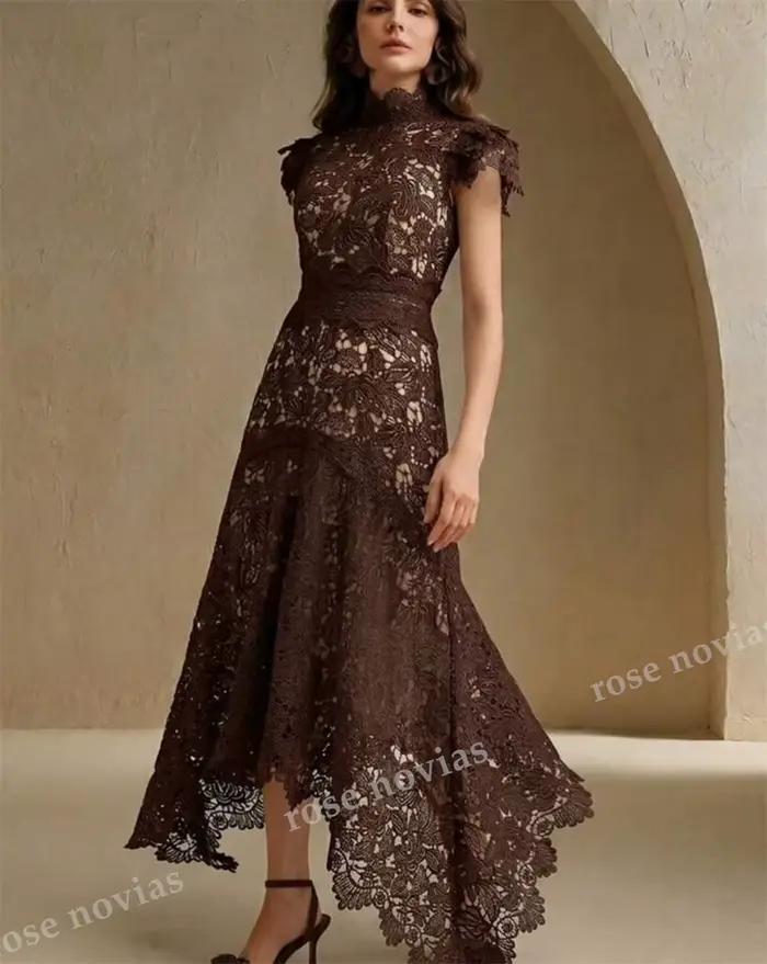 Robe de soirée personnalisée en dentelle de haute qualité pour mariage et banquet, robes midi à coup