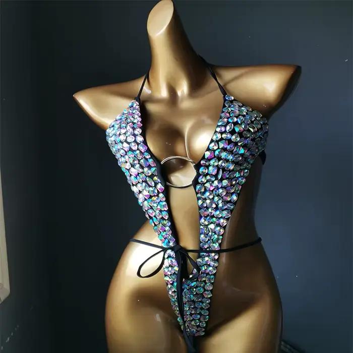 Maillot de bain sexy avec pierres scintillantes pour femmes, bikini, costume solide, vacances Vénus,