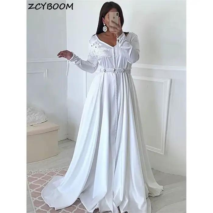 Robe de soirée blanche musulmane 2026, robe de soirée formelle pour femmes, satin, vestido de gala, 