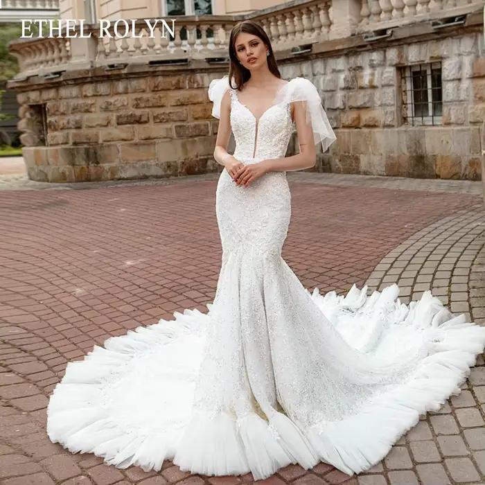ETHEL ROLYN luxe sirène robe De mariée pour les femmes Spaghetti sangle chérie perlée cristal robe D