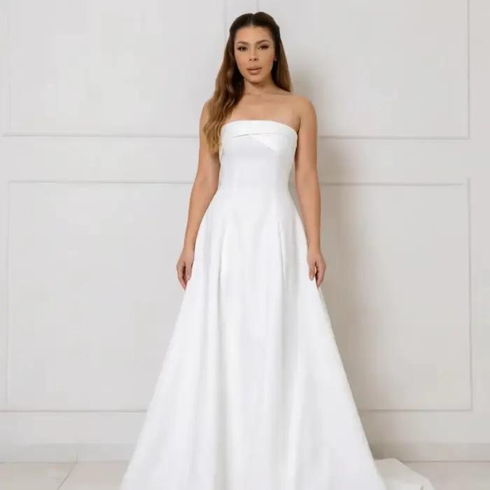 Robe de mariée pour femmes, style A-line, sans bretelles, longueur au sol, dos zippé, élégante et ma