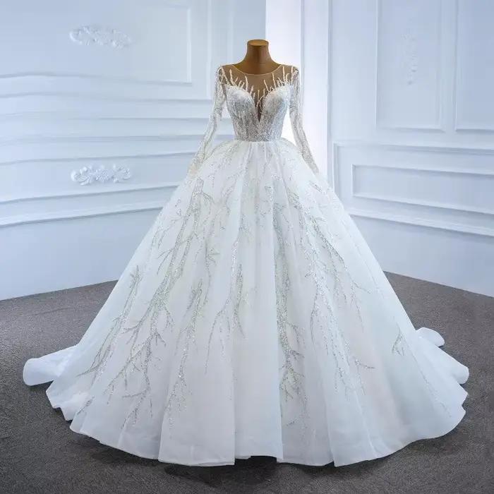 Robe de mariée sexy à col en V profond et manches longues, nouveau style de mariée, coupe française 